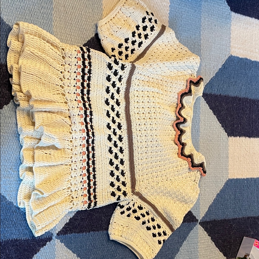 Ulla Johnson Cream Crochet Top with Pink and Black Trim - Picture 4 of 5